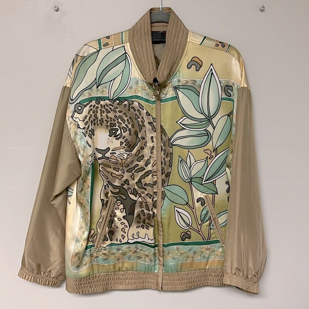 Vintage Murali Animal Print Jacket 100% silk beige sz Medium